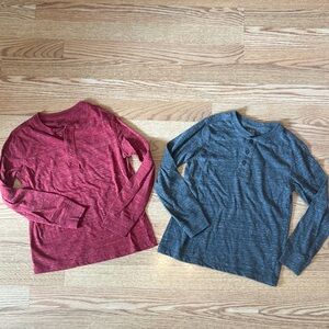 Lot of 2 Falls Creek Kids Long Sleeve Henley Tees Sz 8 Red & Gray